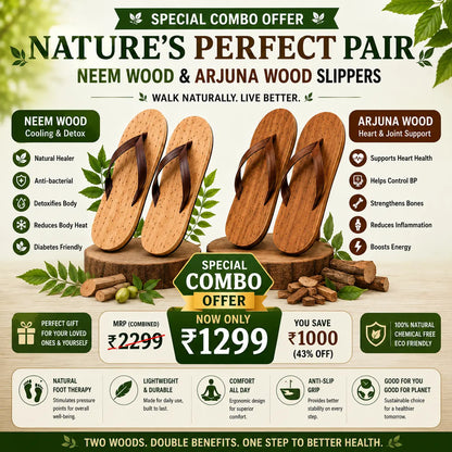 Natural Ayurvedic Slippers for Men & Women | Neem Jamun & Arjuna Wood | Natural Relief for Diabetes, BP & Join Pain