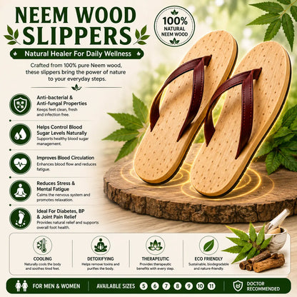 Natural Ayurvedic Slippers for Men & Women | Neem Jamun & Arjuna Wood | Natural Relief for Diabetes, BP & Join Pain
