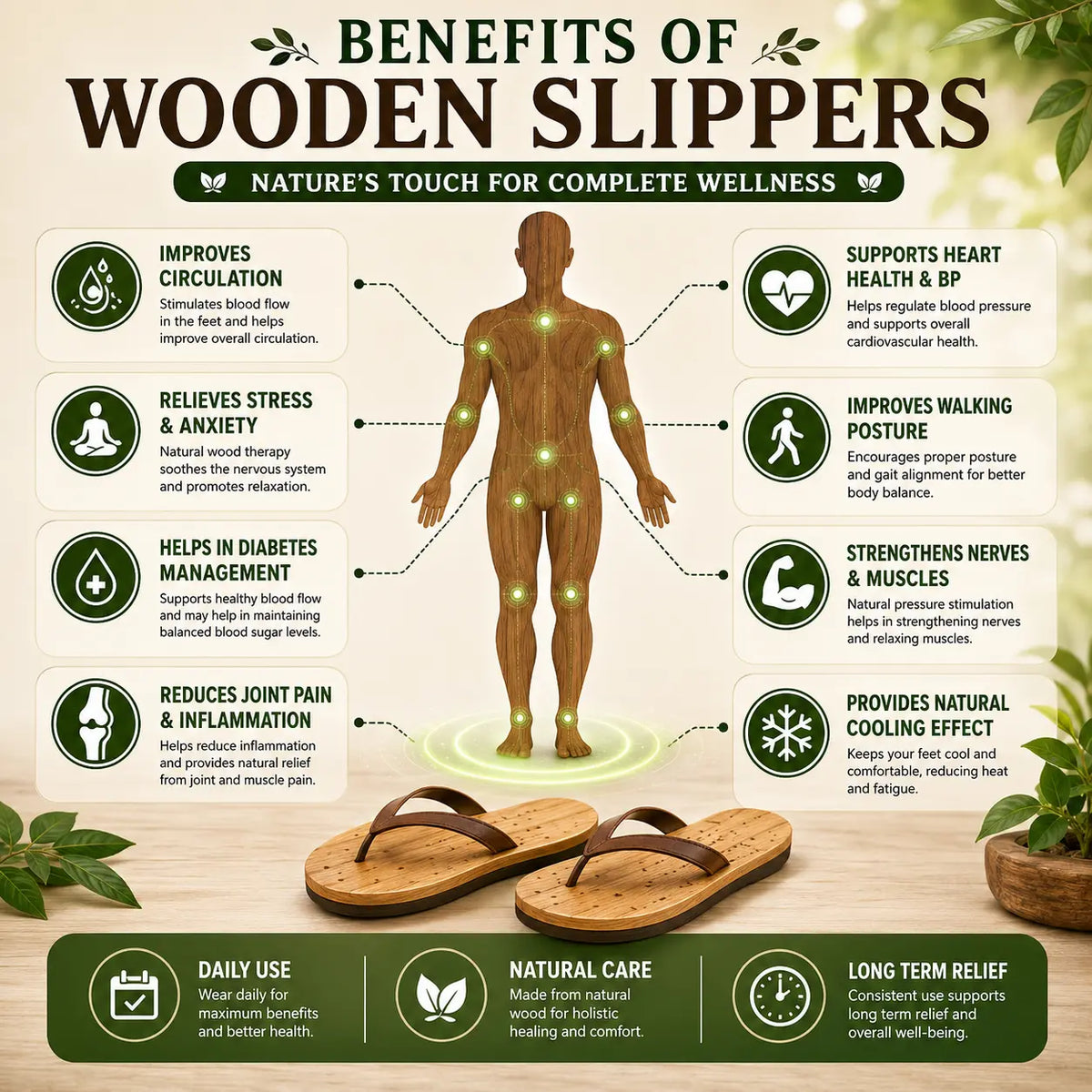 Natural Ayurvedic Slippers for Men & Women | Neem Jamun & Arjuna Wood | Natural Relief for Diabetes, BP & Join Pain