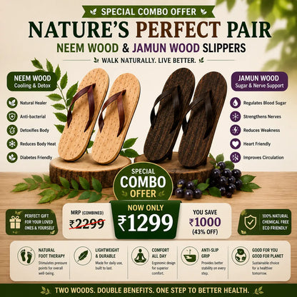 Natural Ayurvedic Slippers for Men & Women | Neem Jamun & Arjuna Wood | Natural Relief for Diabetes, BP & Join Pain